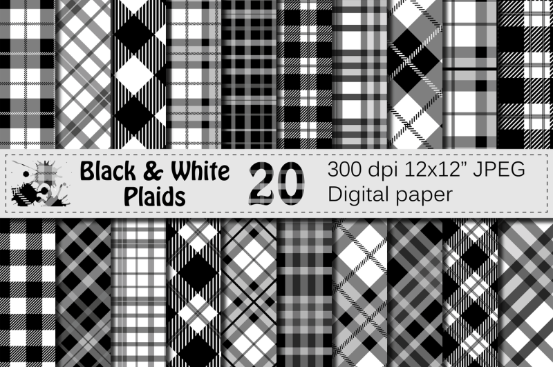 Black and White Plaids - Buffalo Plaid, Lumberjack Digital paper By VR