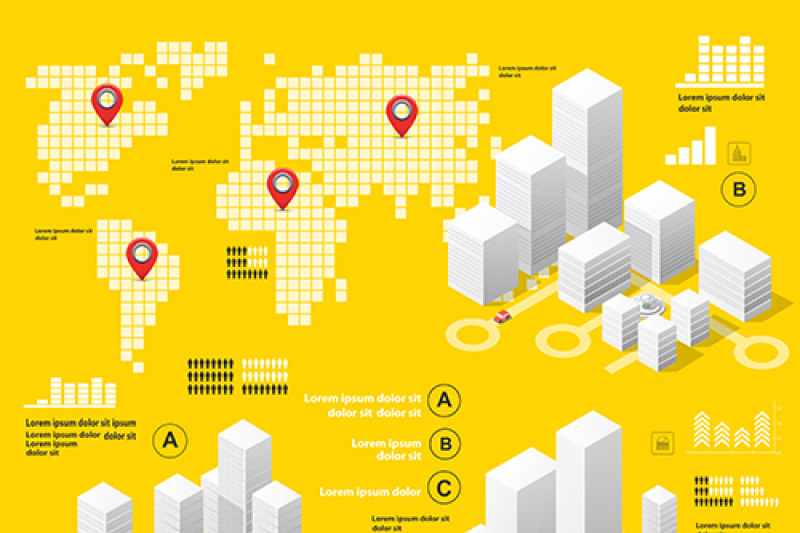 Yellow Illustration Infographics Of Urban Infrastructure By Alexzel Thehungryjpeg Com
