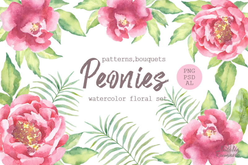 Watercolor Peonies set By BrushArtDesigns | TheHungryJPEG