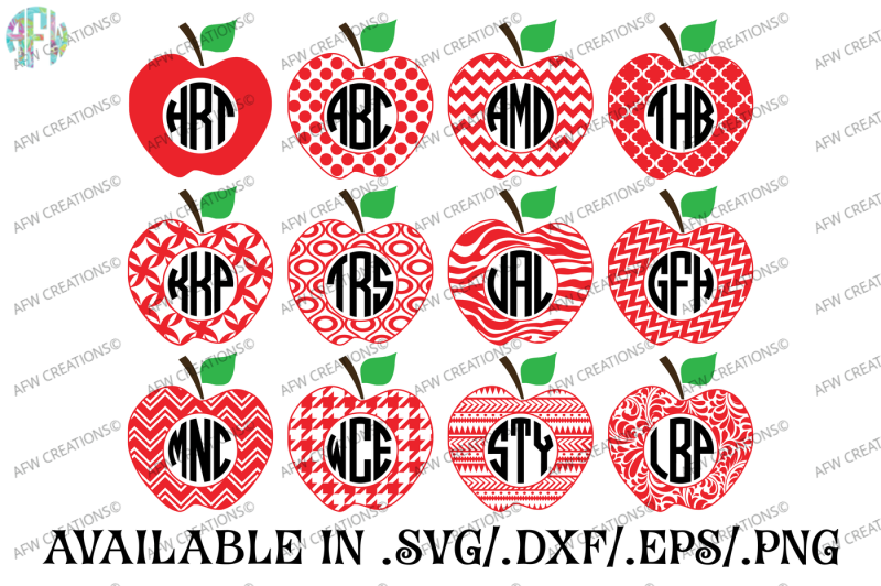 Circle Monogram Pattern Apples - SVG, DXF, EPS Cut Files By AFW Designs ...