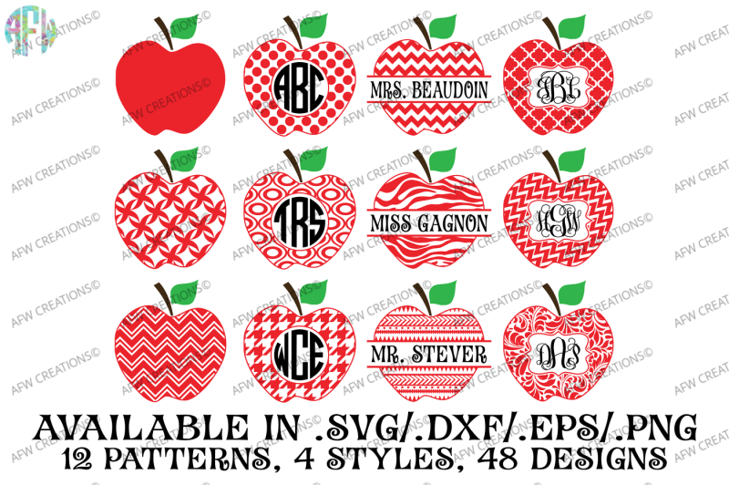 Free Split Monogram Pattern Apples Svg Dxf Eps Cut Files Crafter File All Cut Files Svg Png Dxf Eps