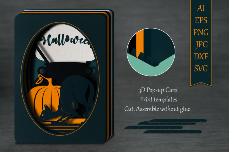 Download Free Tunnel Card Halloween Cat Multiple Machine Formats PSD Mockup Template