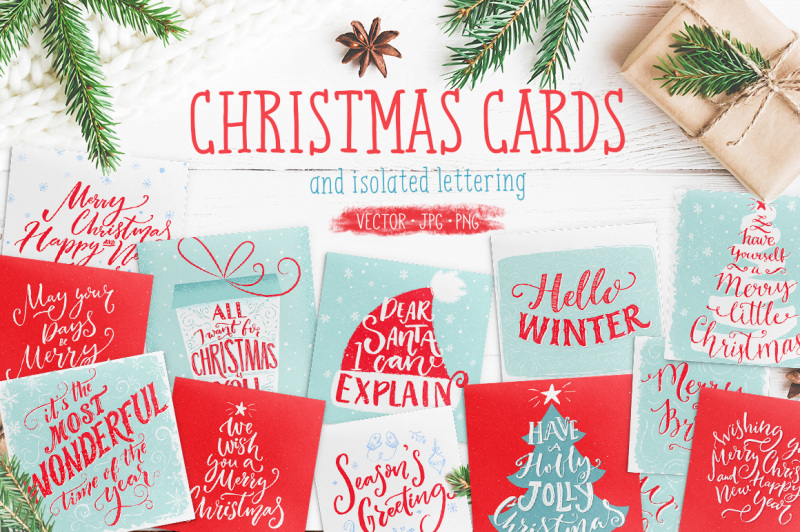 Christmas cards with hand lettering By pffpics | TheHungryJPEG