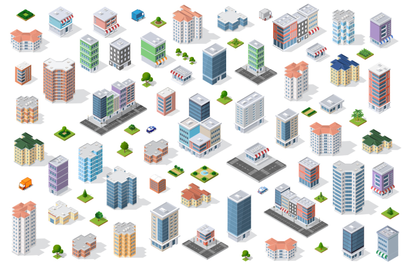 Vector Set Of Isometric City Houses By Alexzel Thehungryjpeg 