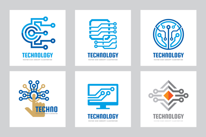 Computer Technology Vector Logo Set By serkorkin | TheHungryJPEG