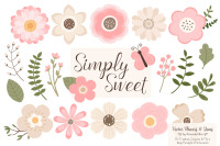 Simply Sweet Vector Flowers Stems Clipart In Soft Pink By Amanda Ilkov Thehungryjpeg Com