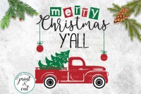 Merry Christmas Y All Truck Svg Dxf Files For Vinyl Htv Cut By Kartcreation Thehungryjpeg Com