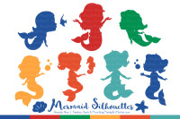 Sweet Mermaid Silhouettes Vector Clipart In Crayon Box Boy By Amanda Ilkov Thehungryjpeg Com