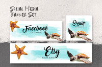 Set Of Social Media Templates With Copy Space Sea Turtle Starfish By Artspot Thehungryjpeg Com