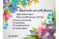 Rt Watercolor Iris Forget Me Not Magnolia Isolated Clipart With Flowe By Xandpic Art Thehungryjpeg Com