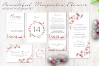 Beautiful Magnolia Floral Wedding Invitation Set By Elsabenaa Thehungryjpeg Com