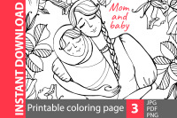 Mom And Baby Coloring Pages By Aquarelloaquarelle Thehungryjpeg Com