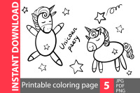 Unicorn Party Coloring Pages By Aquarelloaquarelle Thehungryjpeg Com