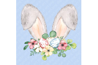 Watercolor Easter clipart bunny ears paws Easter eggs flowers PNG By  VilenaArt