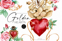 Watercolor anatomical heart clipart, Valentine clipart with watercolor  flowers and heart on Yellow Images Creative Store