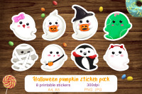 Christmas Ghost Printable Stickers, Kawaii Stickers PNG