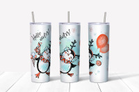 20 Oz Skinny Tumbler Sublimation SEAMLESS Winter Penguin Arctic