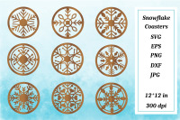 Snowflake Christmas Coasters Laser svg png dxf eps jpeg Chameleon Cuttables  LLC