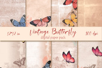 Shabby Vintage Butterflies Paper Pack, Digital Scrapbook Paper