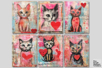 Kitten Cat Valentine Digital Junk Journal Kit Half Pages