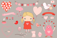 Cute girls clipart, Kawaii girl clip art set, Valentine clipart, Love clip  art By Pravokrugulnik