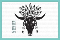 Cow Skull Svg Cow Skul Iron On Bull Skull Svg Feathers Tribal Svg Western Svg Texas Cower Silhouette Clipart Decal Design Country By Kartcreation Thehungryjpeg Com