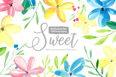 Sweet watercolor floral clipart for $1 only / flowers, leaves, branches