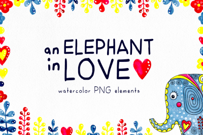 An Elephant In Love. Watercolor set.