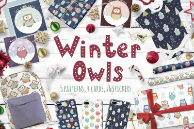 Winter Owls: patterns, cards and elements