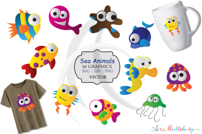 sea animal svg /sea animals clip art SVG /sea animal vector/ hand drawn doodle sea creatures / Eps / Png / printable