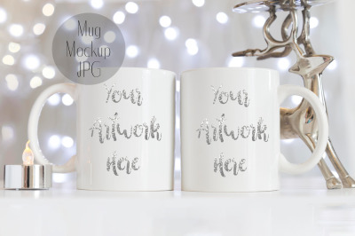 Double Mug mockup - Silver Christmas