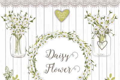 Vector Rustic daisy wedding clipart, daisies clipart, Hand Drawn clipart,wedding clipart, flower clipart, wood digital paper