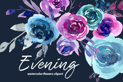 Evening watercolor roses flowers 33 png