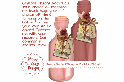 Valentine Bottles set of 2 shabby chic PNG clipart