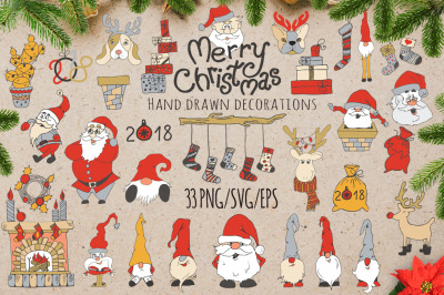 Merry Christmas&nbsp;Hand drawn decorations Set
