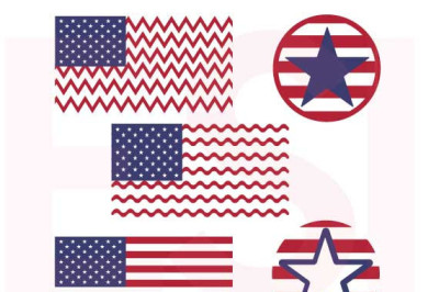 American Flags and Circles Design Set. SVG, DXF, EPS.