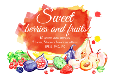 Watercolor berries and fruits