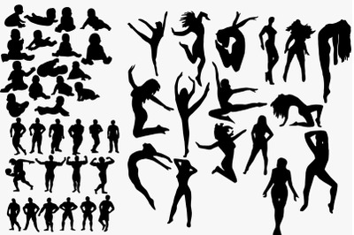 Set of 46 people silhouettes