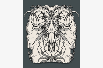 Ram skull engraving illustration