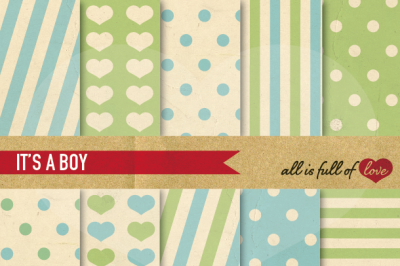 Vintage Backgrounds in Green and Blue: Love Collection