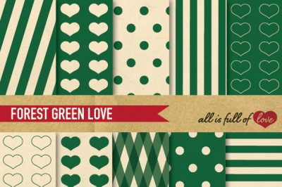 Vintage Backgrounds in Green: Love Collection