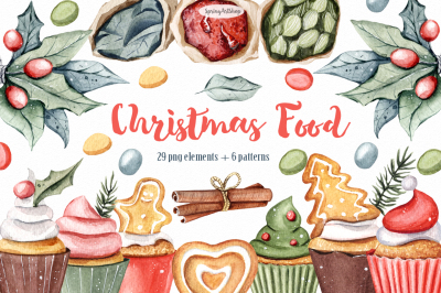 Christmas food watercolor clipart