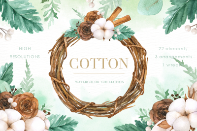 Cotton Watercolor Cliparts