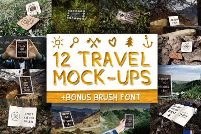 12 Travel Mockups + Bonus Font!