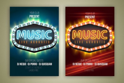 Set of neon music flyer with neon AI style!