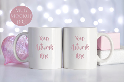 Double Mug mockup- pink and white christmas