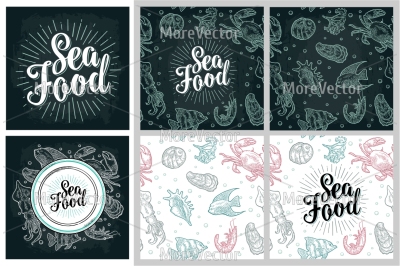 Lettering, pattern and posters sea food