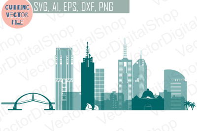 Melboutne vector Australian skyline SVG, PNG, JPG, EPS, AI, DXF