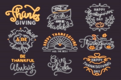 Thanks giving glowing neon style vol-1 illustration clipart pack
