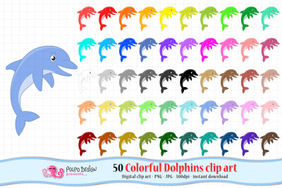 Colorful Dolphins clipart
